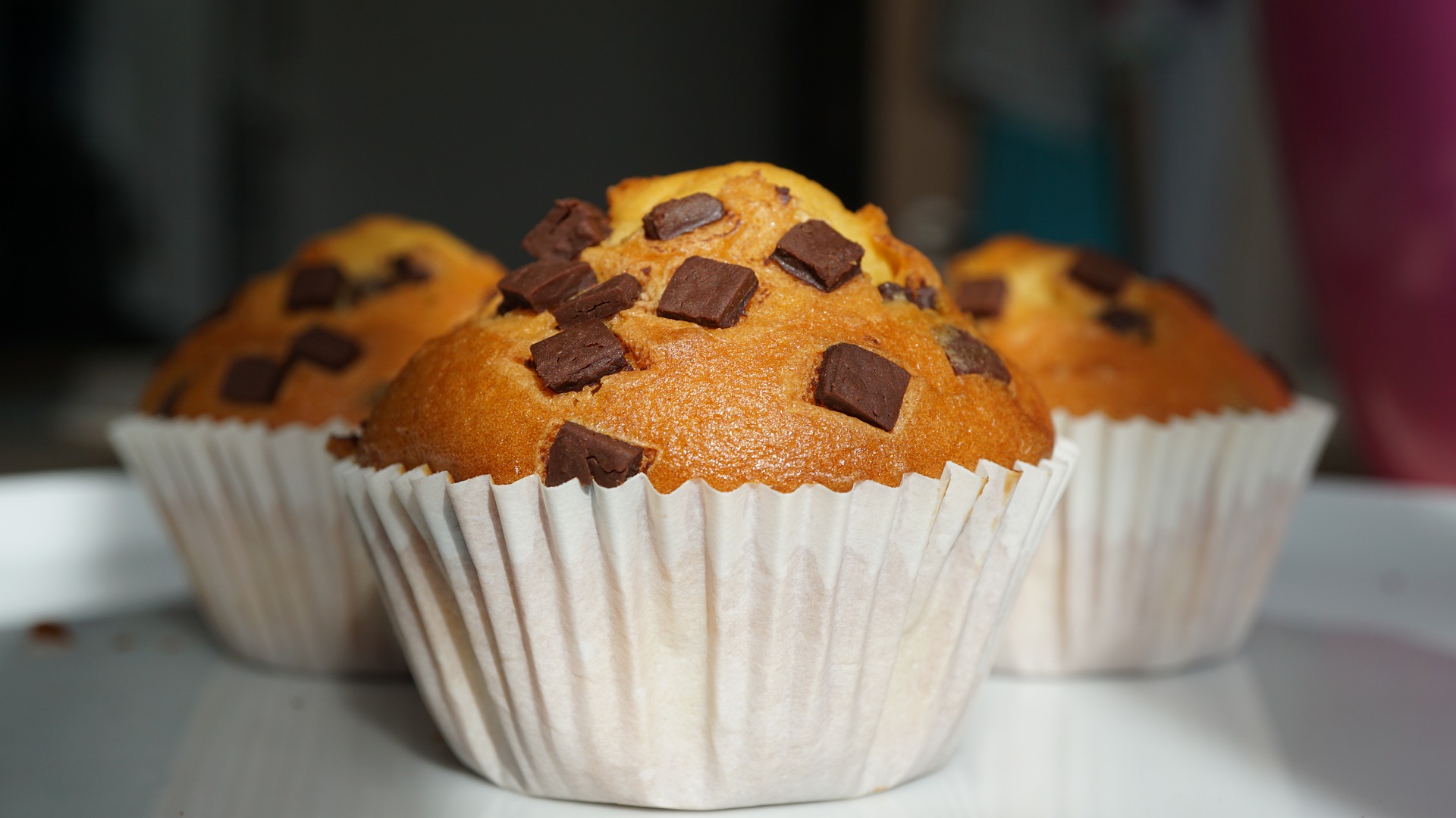 muffins de vainilla y chips de chocolate, muffins de vainilla y pepitas de chocolate, muffins ingleses